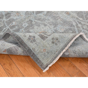 5'9"x9' Arctic Blue, Silver Wash Peshawar, Hand Knotted, Pure Wool, Oriental Rug FWR485502