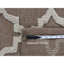 Load image into Gallery viewer, 5&#39;x7&#39; Beige with Gold, Hand Knotted, Abstract Design, Wool and Silk, Hi-Low Pile, Oriental Rug FWR61200