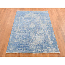 Load image into Gallery viewer, 5&#39;1&quot;x7&#39; Denim Blue, Wool And Pure Silk, Hand Knotted, Broken And Erased Persian Design, Oriental Rug FWR485562