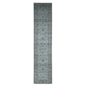 2'8"x13' Agreeable Gray, Overdyed Ziegler Mahal, Pure Wool, Hand Knotted, Runner Oriental Rug FWR485592