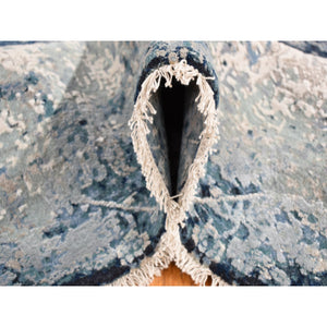 6'1x9'1" Aegean Blue, Persian Tabriz Broken And Erased Design, Wool And Silk, Hand Knotted, Oriental Rug FWR485628