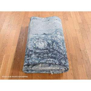 6'1x9'1" Aegean Blue, Persian Tabriz Broken And Erased Design, Wool And Silk, Hand Knotted, Oriental Rug FWR485628