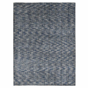 9'2"x12' Steel Blue, Modern Fence Design, Wool and Art Silk, Tone on Tone, Hand Loomed, Oriental Rug FWR485670