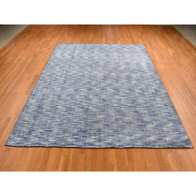 Load image into Gallery viewer, 9&#39;2&quot;x12&#39; Steel Blue, Modern Fence Design, Wool and Art Silk, Tone on Tone, Hand Loomed, Oriental Rug FWR485670