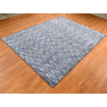 Load image into Gallery viewer, 9&#39;2&quot;x12&#39; Steel Blue, Modern Fence Design, Wool and Art Silk, Tone on Tone, Hand Loomed, Oriental Rug FWR485670