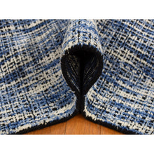 Load image into Gallery viewer, 9&#39;2&quot;x12&#39; Steel Blue, Modern Fence Design, Wool and Art Silk, Tone on Tone, Hand Loomed, Oriental Rug FWR485670