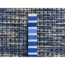 Load image into Gallery viewer, 9&#39;2&quot;x12&#39; Steel Blue, Modern Fence Design, Wool and Art Silk, Tone on Tone, Hand Loomed, Oriental Rug FWR485670