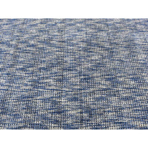 9'2"x12' Steel Blue, Modern Fence Design, Wool and Art Silk, Tone on Tone, Hand Loomed, Oriental Rug FWR485670