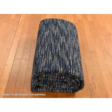 Load image into Gallery viewer, 9&#39;2&quot;x12&#39; Steel Blue, Modern Fence Design, Wool and Art Silk, Tone on Tone, Hand Loomed, Oriental Rug FWR485670