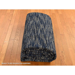 9'2"x12' Steel Blue, Modern Fence Design, Wool and Art Silk, Tone on Tone, Hand Loomed, Oriental Rug FWR485670
