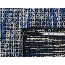 Load image into Gallery viewer, 9&#39;2&quot;x12&#39; Steel Blue, Modern Fence Design, Wool and Art Silk, Tone on Tone, Hand Loomed, Oriental Rug FWR485670
