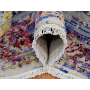 6'x9'1" Ash Gray, Colorful Erased Rossets, Sari Silk With Textured Wool, Hand Knotted, Oriental Rug FWR485790