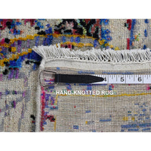 Load image into Gallery viewer, 6&#39;x9&#39;1&quot; Ash Gray, Colorful Erased Rossets, Sari Silk With Textured Wool, Hand Knotted, Oriental Rug FWR485790