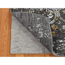Load image into Gallery viewer, 6&#39;1&quot;x9&#39;2&quot; Iridium Black, Transitional Erased And Broken Agra Design With Pop Of Color, Wool And Silk, Hand Knotted, Oriental Rug FWR485814