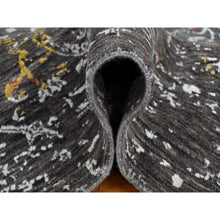 Load image into Gallery viewer, 6&#39;1&quot;x9&#39;2&quot; Iridium Black, Transitional Erased And Broken Agra Design With Pop Of Color, Wool And Silk, Hand Knotted, Oriental Rug FWR485814