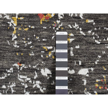 Load image into Gallery viewer, 6&#39;1&quot;x9&#39;2&quot; Iridium Black, Transitional Erased And Broken Agra Design With Pop Of Color, Wool And Silk, Hand Knotted, Oriental Rug FWR485814