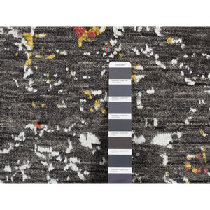 6'1"x9'2" Iridium Black, Transitional Erased And Broken Agra Design With Pop Of Color, Wool And Silk, Hand Knotted, Oriental Rug FWR485814