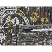 Load image into Gallery viewer, 6&#39;1&quot;x9&#39;2&quot; Iridium Black, Transitional Erased And Broken Agra Design With Pop Of Color, Wool And Silk, Hand Knotted, Oriental Rug FWR485814