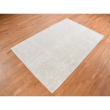 Load image into Gallery viewer, 6&#39;1&quot;x9&#39;4&quot; Vanilla White, Hand Knotted, Tone On Tone, Pure Silk With Textured Wool, Oriental Rug FWR485826