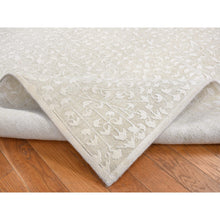 Load image into Gallery viewer, 6&#39;1&quot;x9&#39;4&quot; Vanilla White, Hand Knotted, Tone On Tone, Pure Silk With Textured Wool, Oriental Rug FWR485826