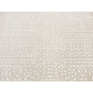 6'1"x9'4" Vanilla White, Hand Knotted, Tone On Tone, Pure Silk With Textured Wool, Oriental Rug FWR485826