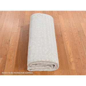 6'1"x9'4" Vanilla White, Hand Knotted, Tone On Tone, Pure Silk With Textured Wool, Oriental Rug FWR485826