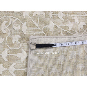 6'1"x9'4" Vanilla White, Hand Knotted, Tone On Tone, Pure Silk With Textured Wool, Oriental Rug FWR485826