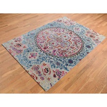 Load image into Gallery viewer, 6&#39;x9&#39; Tan Brown, Colorful Maharaja Design, Sari Silk and Textured Wool, Hand Knotted, Oriental Rug FWR485832
