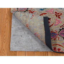 Load image into Gallery viewer, 6&#39;x9&#39; Tan Brown, Colorful Maharaja Design, Sari Silk and Textured Wool, Hand Knotted, Oriental Rug FWR485832