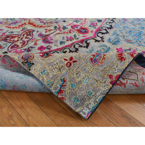 6'x9' Tan Brown, Colorful Maharaja Design, Sari Silk and Textured Wool, Hand Knotted, Oriental Rug FWR485832