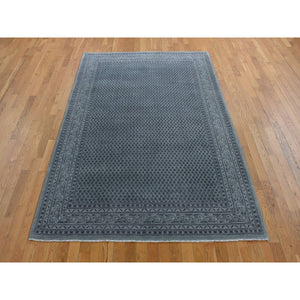 6'x9' Battleship Gray, Sarouk Mir Small Repetitive Boteh Design, Wool And Silk, Hand Knotted, Oriental Rug FWR485844