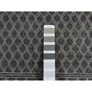 6'x9' Battleship Gray, Sarouk Mir Small Repetitive Boteh Design, Wool And Silk, Hand Knotted, Oriental Rug FWR485844
