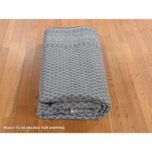 Load image into Gallery viewer, 6&#39;x9&#39; Battleship Gray, Sarouk Mir Small Repetitive Boteh Design, Wool And Silk, Hand Knotted, Oriental Rug FWR485844