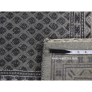 6'x9' Battleship Gray, Sarouk Mir Small Repetitive Boteh Design, Wool And Silk, Hand Knotted, Oriental Rug FWR485844