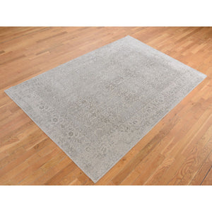 5'9"x9' Taupe, Fine Jacquard Hand Loomed, Modern Tone On Tone, Wool And Art Silk, Oriental Rug FWR485862