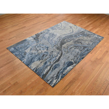 Load image into Gallery viewer, 6&#39;x9&#39;2&quot; Blue, Geological Design, Wool And Pure Silk, Soft To The Touch, Hand Knotted, Oriental Rug FWR485886