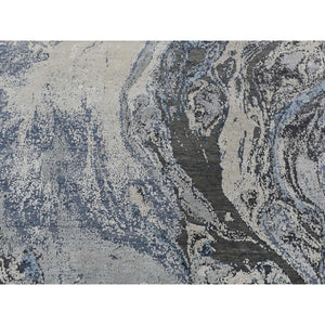 6'x9'2" Blue, Geological Design, Wool And Pure Silk, Soft To The Touch, Hand Knotted, Oriental Rug FWR485886