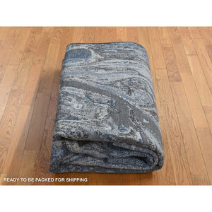 6'x9'2" Blue, Geological Design, Wool And Pure Silk, Soft To The Touch, Hand Knotted, Oriental Rug FWR485886