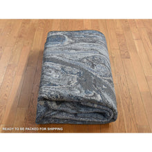 Load image into Gallery viewer, 6&#39;x9&#39;2&quot; Blue, Geological Design, Wool And Pure Silk, Soft To The Touch, Hand Knotted, Oriental Rug FWR485886