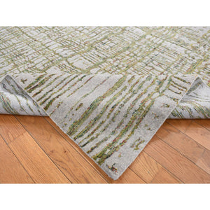 6'x8'9" Goose Gray, Modern Fine Jacquard Hand Loomed, Wool and Art Silk, Oriental Rug FWR485928