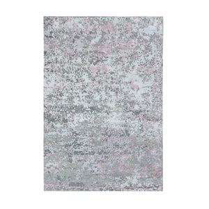 5'10"x8'9" Pastel Pink, Hi-Lo Pile, Abstract Design, Wool and Silk, Hand Knotted, Oriental Rug FWR485934