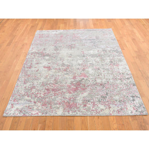 5'10"x8'9" Pastel Pink, Hi-Lo Pile, Abstract Design, Wool and Silk, Hand Knotted, Oriental Rug FWR485934