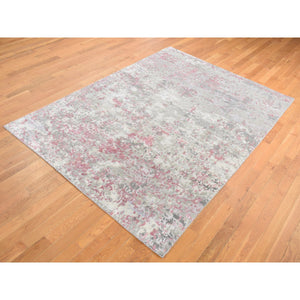 5'10"x8'9" Pastel Pink, Hi-Lo Pile, Abstract Design, Wool and Silk, Hand Knotted, Oriental Rug FWR485934