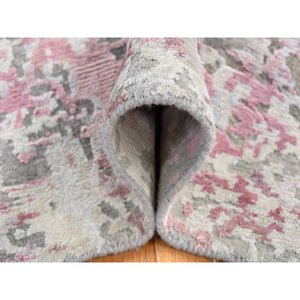 5'10"x8'9" Pastel Pink, Hi-Lo Pile, Abstract Design, Wool and Silk, Hand Knotted, Oriental Rug FWR485934