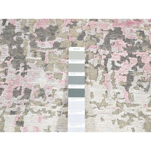 5'10"x8'9" Pastel Pink, Hi-Lo Pile, Abstract Design, Wool and Silk, Hand Knotted, Oriental Rug FWR485934