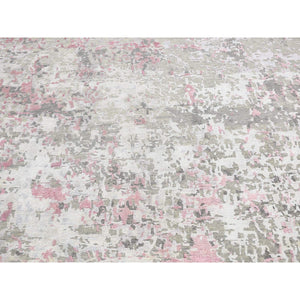 5'10"x8'9" Pastel Pink, Hi-Lo Pile, Abstract Design, Wool and Silk, Hand Knotted, Oriental Rug FWR485934