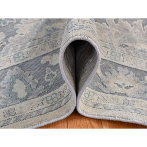 6'1"x8'9" Battleship Gray, Hand Knotted, Oushak Influence, Pure Silk And Textured Wool, Oriental Rug FWR485940