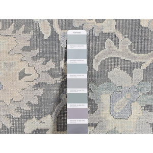 6'1"x8'9" Battleship Gray, Hand Knotted, Oushak Influence, Pure Silk And Textured Wool, Oriental Rug FWR485940