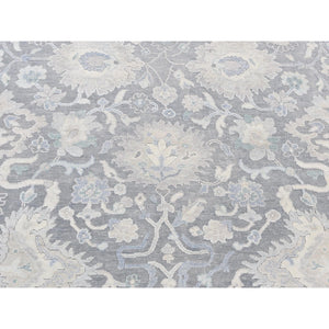 6'1"x8'9" Battleship Gray, Hand Knotted, Oushak Influence, Pure Silk And Textured Wool, Oriental Rug FWR485940