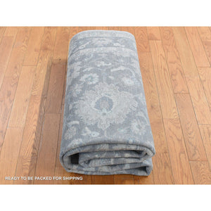 6'1"x8'9" Battleship Gray, Hand Knotted, Oushak Influence, Pure Silk And Textured Wool, Oriental Rug FWR485940